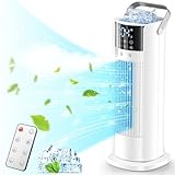 Klimaanlage Mobil, Luftkühler Ventilator mit Wasserkühlung, Klimagerät Luftbefeuchter mit Fernbedienung, Timer 90°Oszillation, Weiß